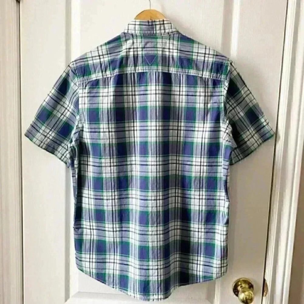 Tommy Hilfiger Mens Short Sleeve Button Down Shirt Cotton Blue Green Plaid Small - Picture 4 of 16
